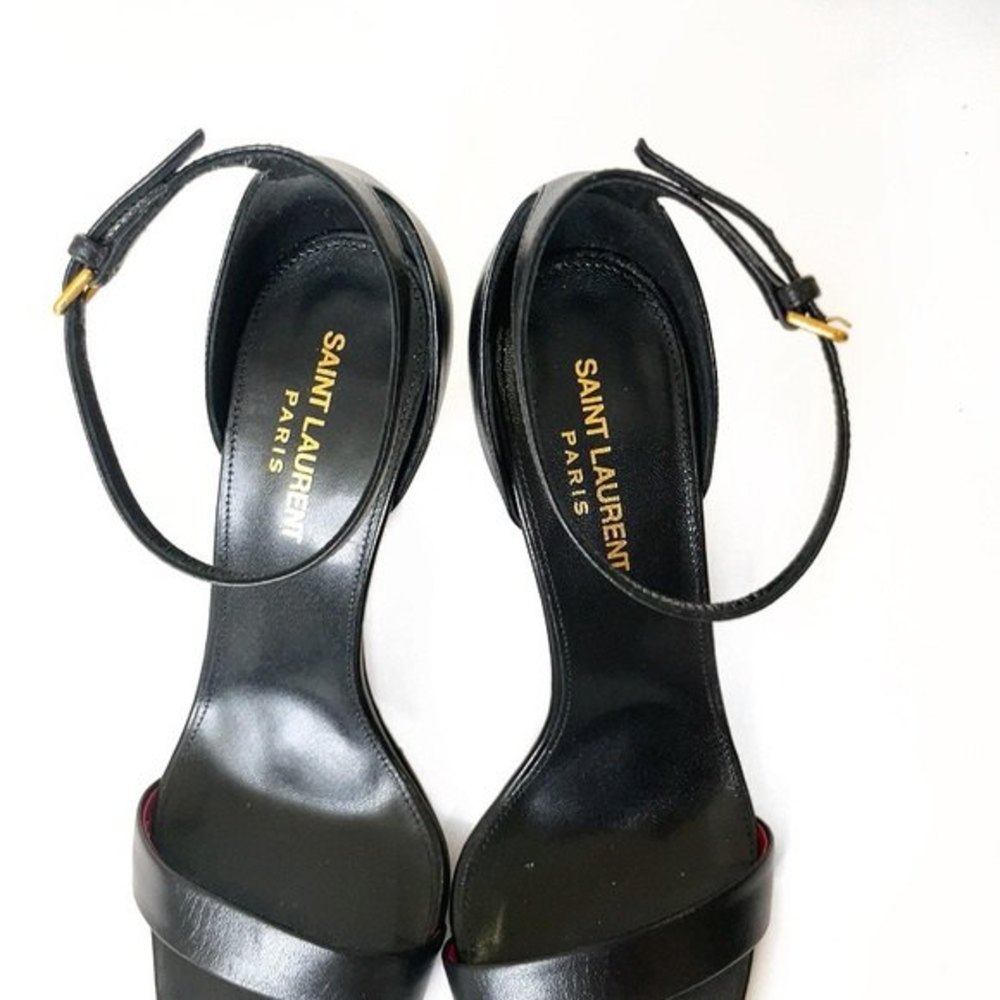 SAINT LAURENT PARIS Amber Leather Strap Heels in Nero Black - Picture 7 of 15